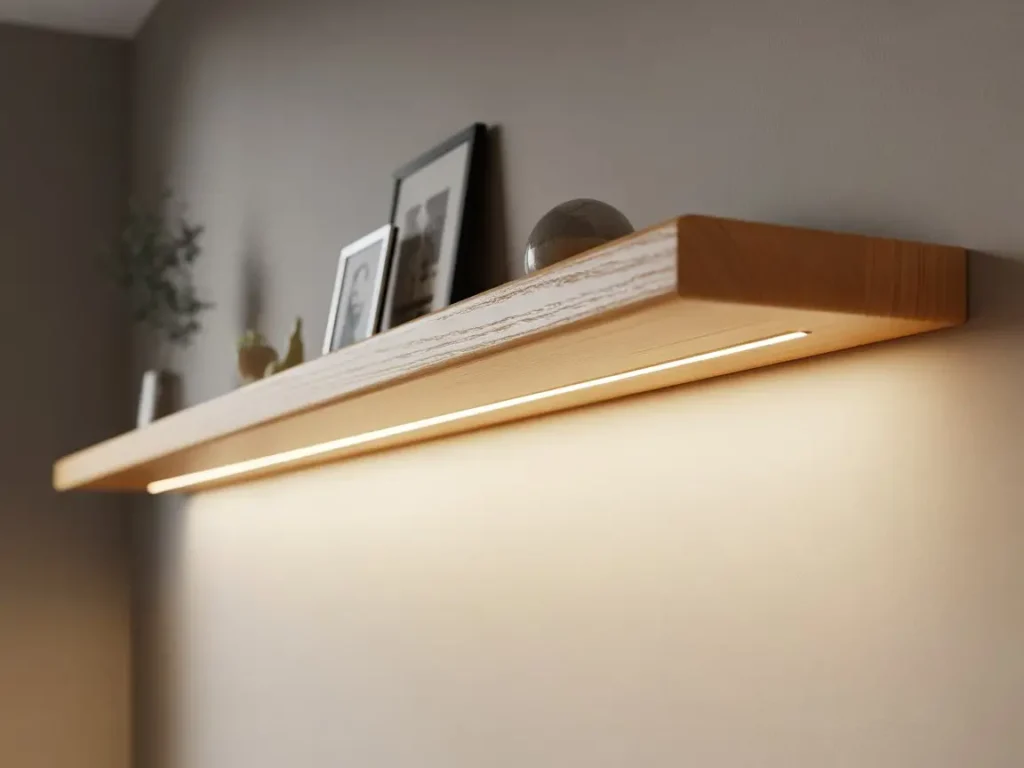 Refuerzos en paredes de pladur para estantería flotante con iluminación integrada