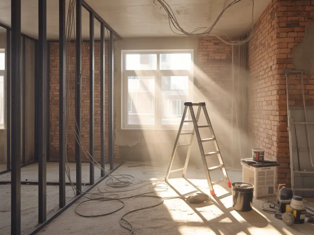 Interior en obras con reformas con pladur donde no se puede tocar estructura.