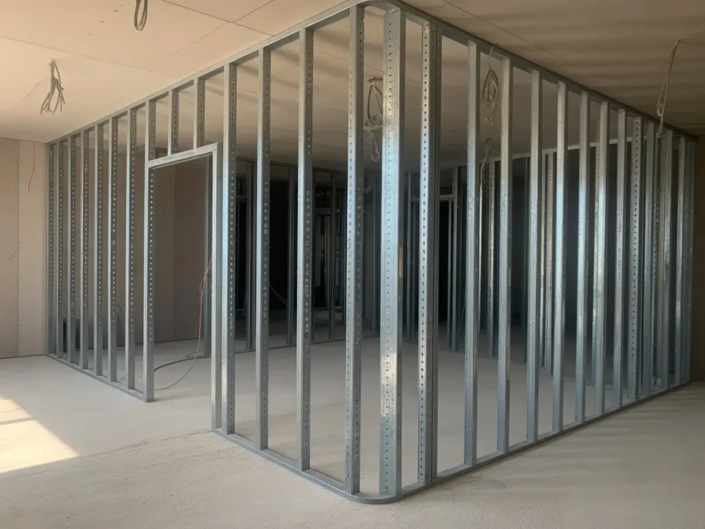 Estructura interior con perfiles metalicos para trasdosados de pladur para no alterar la estructura original